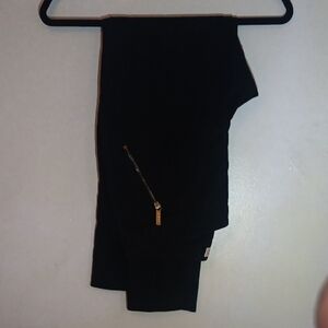 MICHAEL Michael Kors Black Ankle Cropped Pants with Gold Zipper